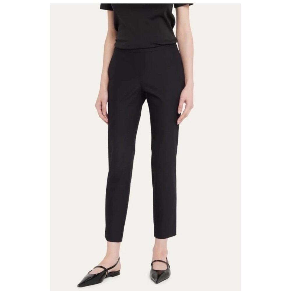 Theory Womens Elastic Waist Pull On Ankle Pants Black Cotton Blend Sz 2‎